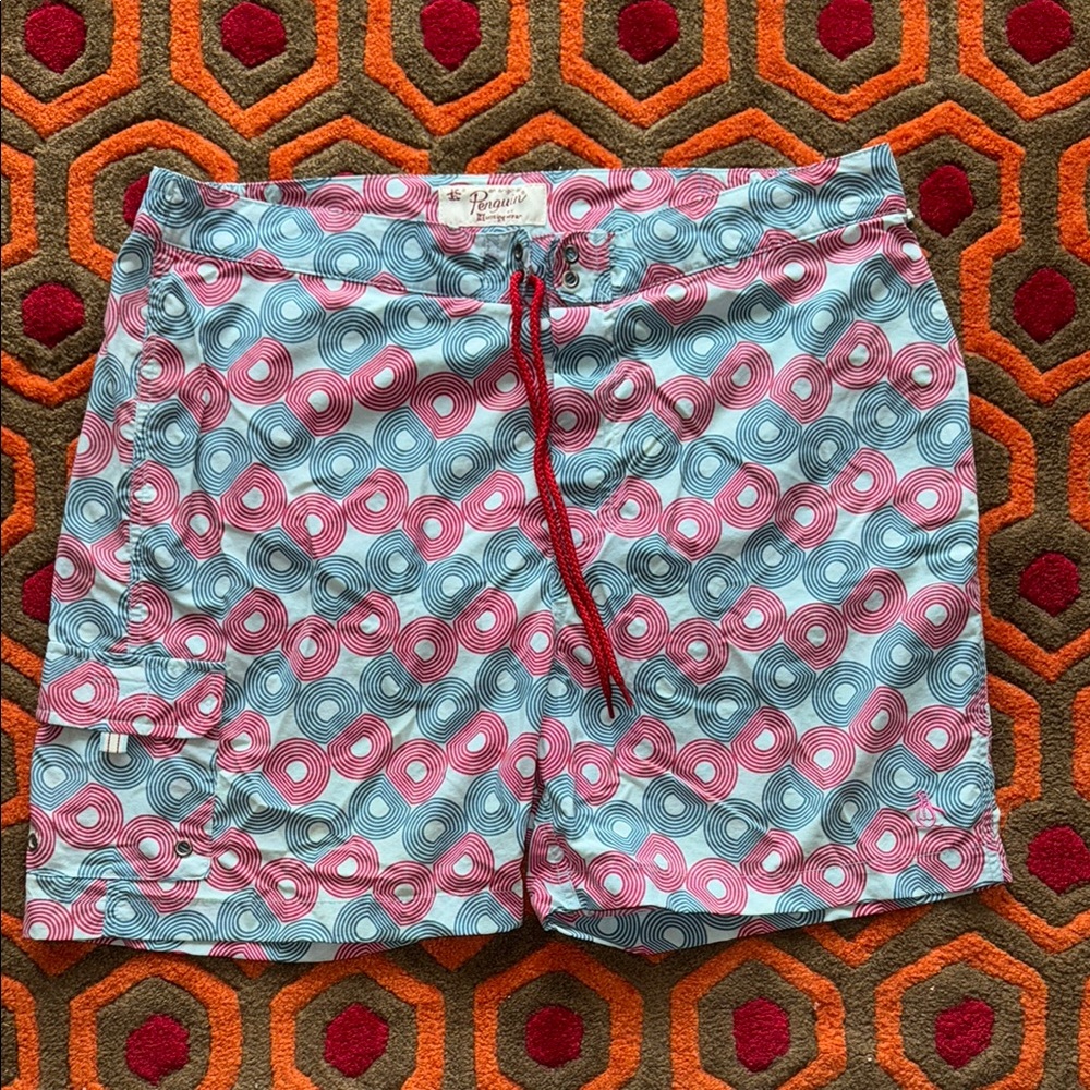 Original Penguin Swim Shorts in Blue and Red Trunks